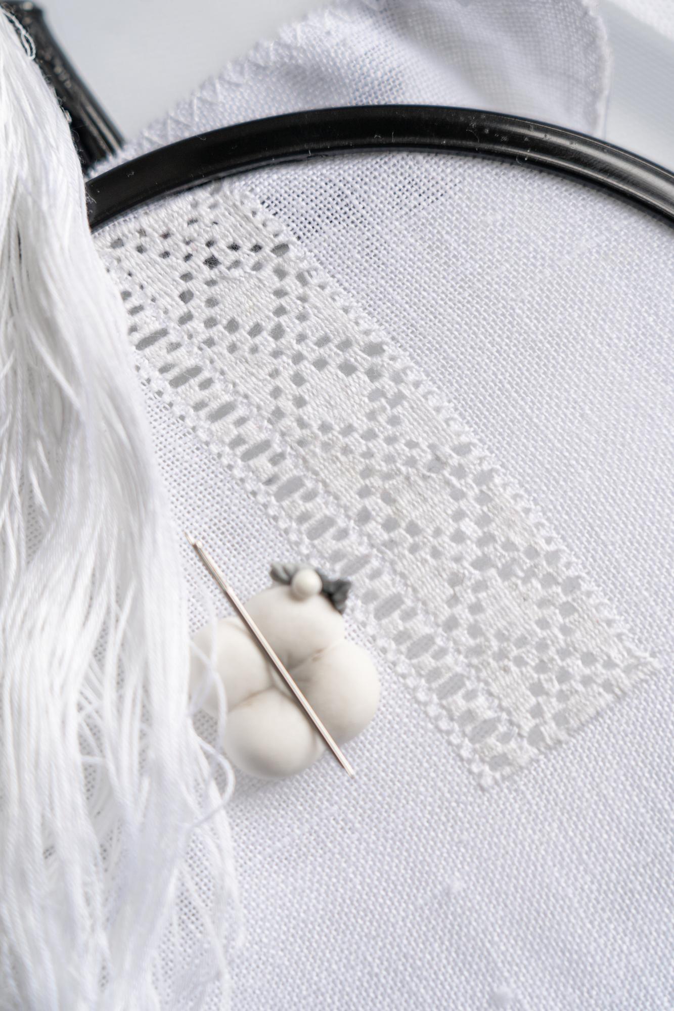 Bridal embroidery sample with pearls